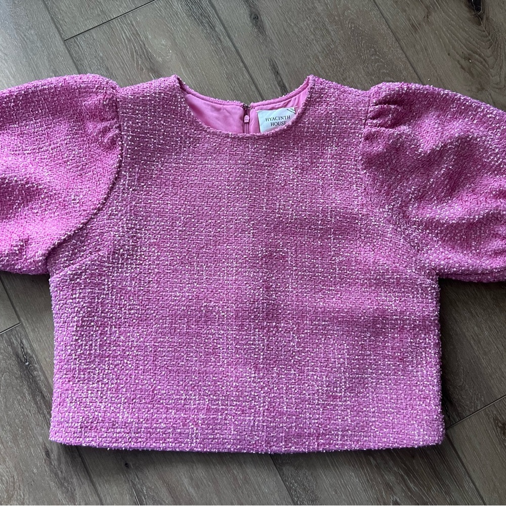 Tuckernuck Pink Crop Top with Puff Sleeves *new without tag* Extra Large 💕💖🌸